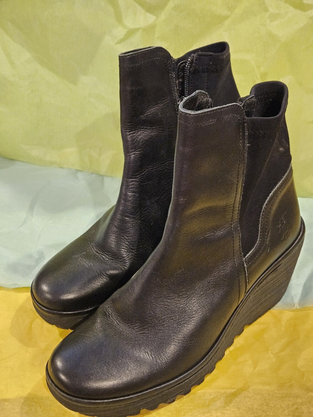 Fly London Women's Black Wedge Ankle Boots - Comfortable Leather Platform